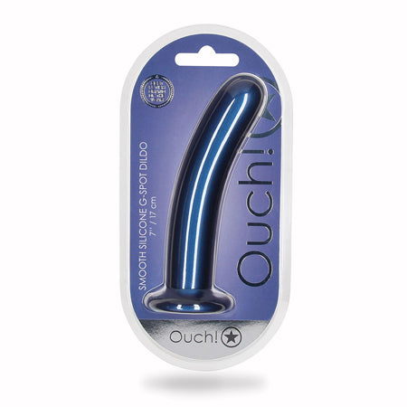 Shots Ouch! Smooth Silicone 7 in. G-Spot Dildo Metallic Blue-0