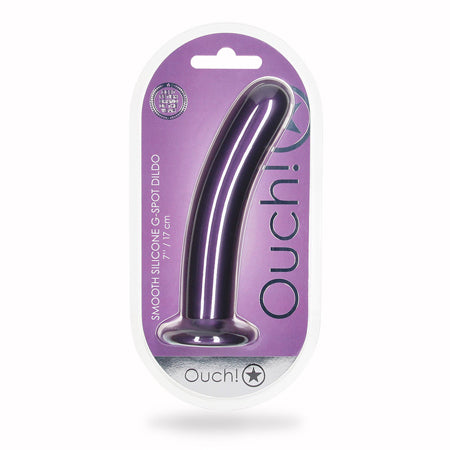 Shots Ouch! Smooth Silicone 7 in. G-Spot Dildo Metallic Purple-0