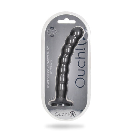 Shots Ouch! Beaded Silicone 8 in. G-Spot Dildo Gunmetal-0