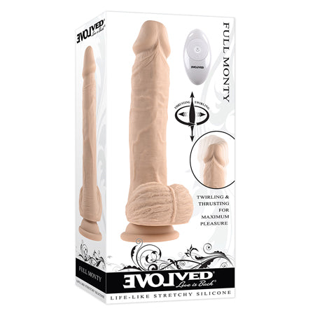 Evolved Full Monty Rechargeable Remote-Controlled Thrusting Twirling 9 in. Silicone Dildo Light-0