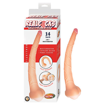 Realcocks Masturbator 14 in. 3-in-1 Dildo, Sleeve & Stroker Beige-0