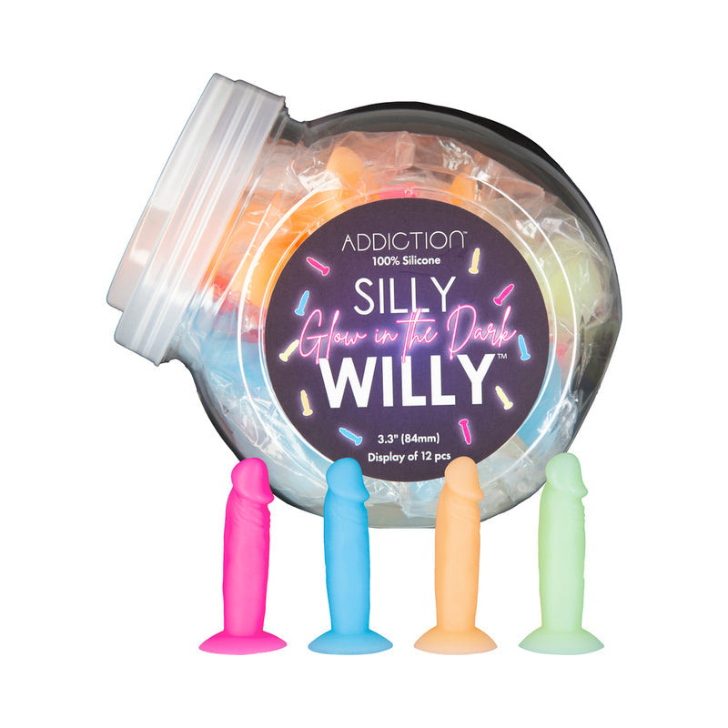 Addiction Silly Willy Glow-in-the-Dark 3.3 in. Silicone Dildo 12-Piece Fishbowl Display-0
