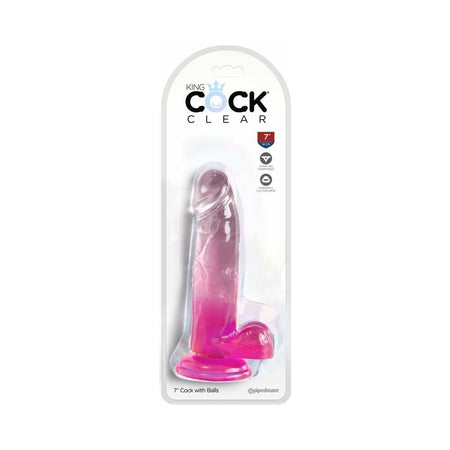 King Cock Clear with Balls 7in Pink-0