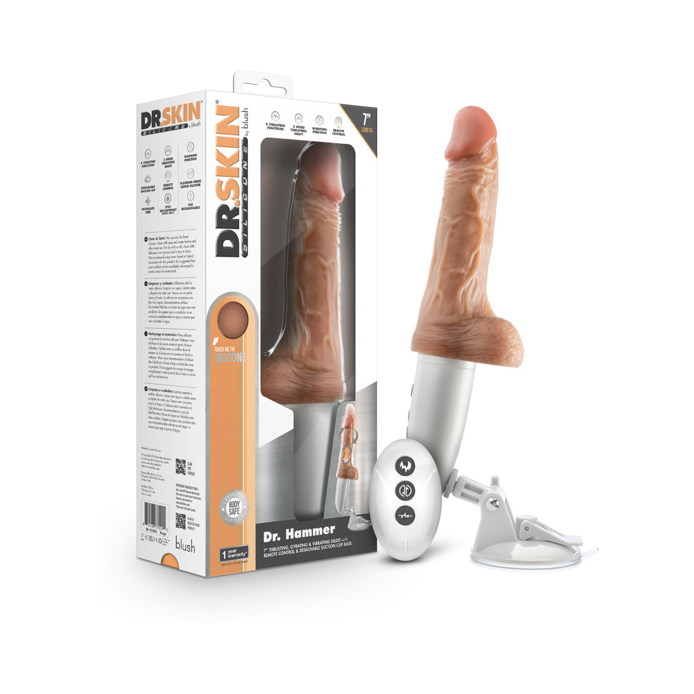 Dr. Skin Silicone Dr. Hammer Thrusting Dildo with Handle 7 in. Beige-0