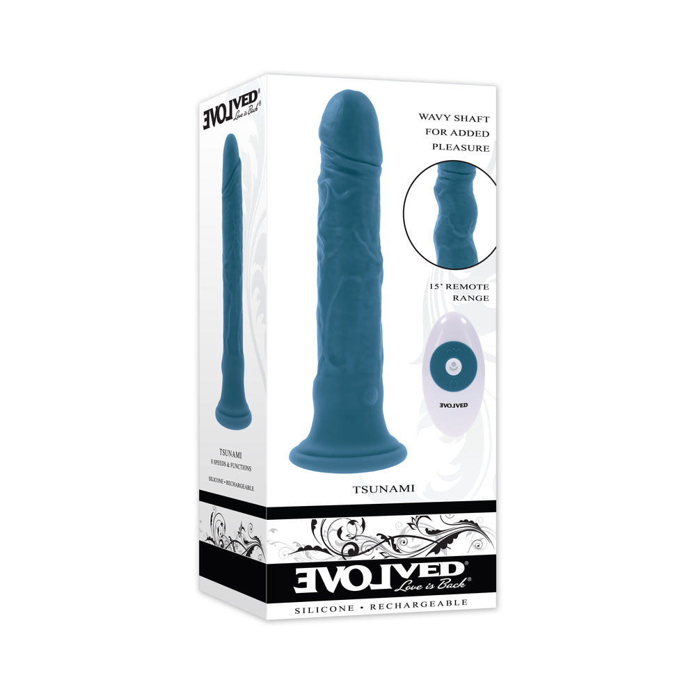 Evolved Tsunami Rechargeable Vibrating Dildo Silicone Teal-0