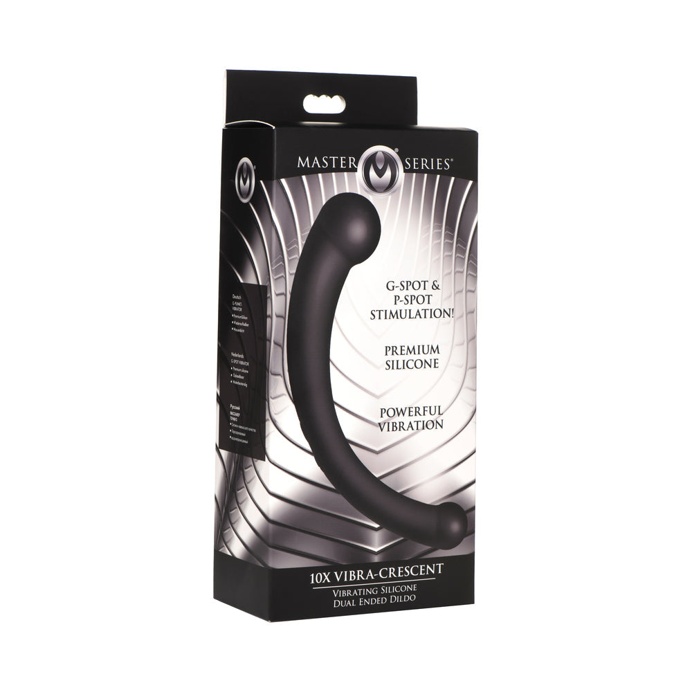 Master Series 10X Vibra-Crescent Vibrating Silicone Dual Ended Dildo Black-0