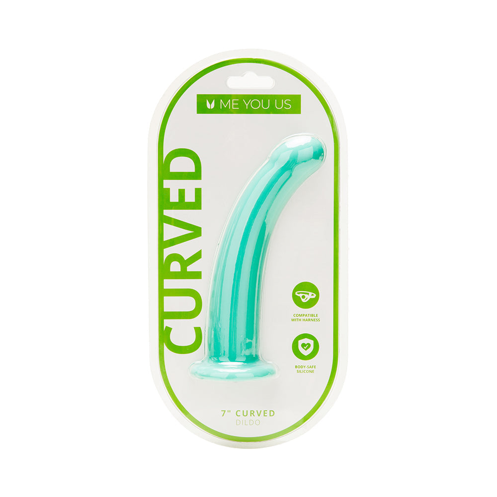 Me You Us 7 in. Curved Silicone Dildo Aqua-0