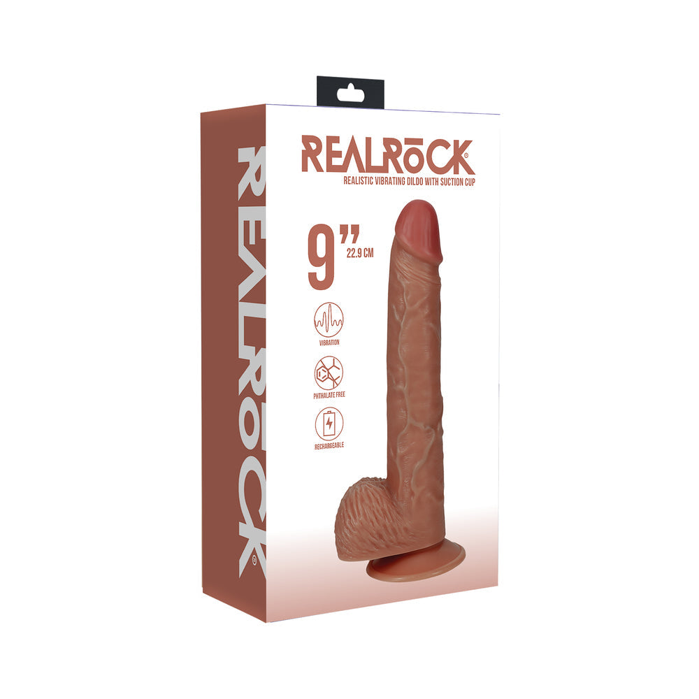 RealRock 9 in. Vibrating Cock with Balls Regular Straight Tan-0