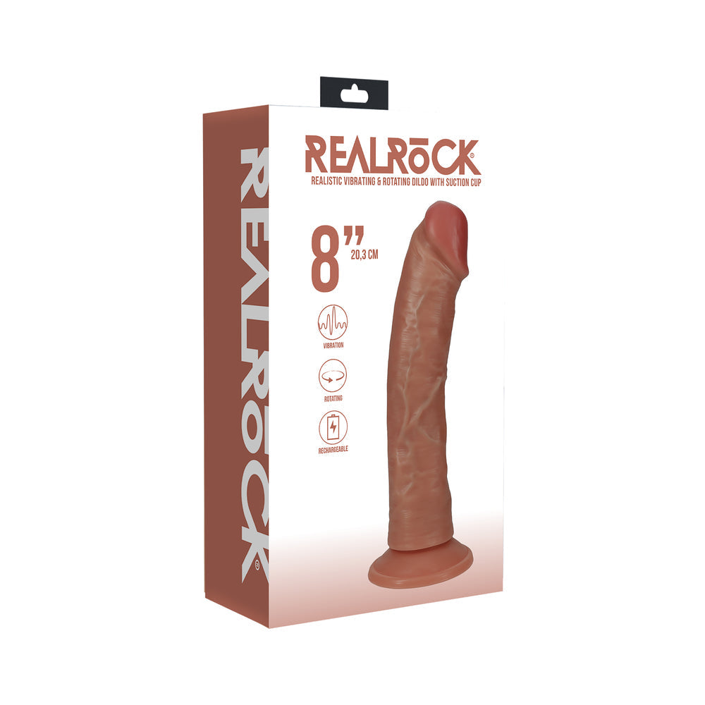 RealRock 8 in. Vibrating and Rotating Cock Regular Curved Tan-0
