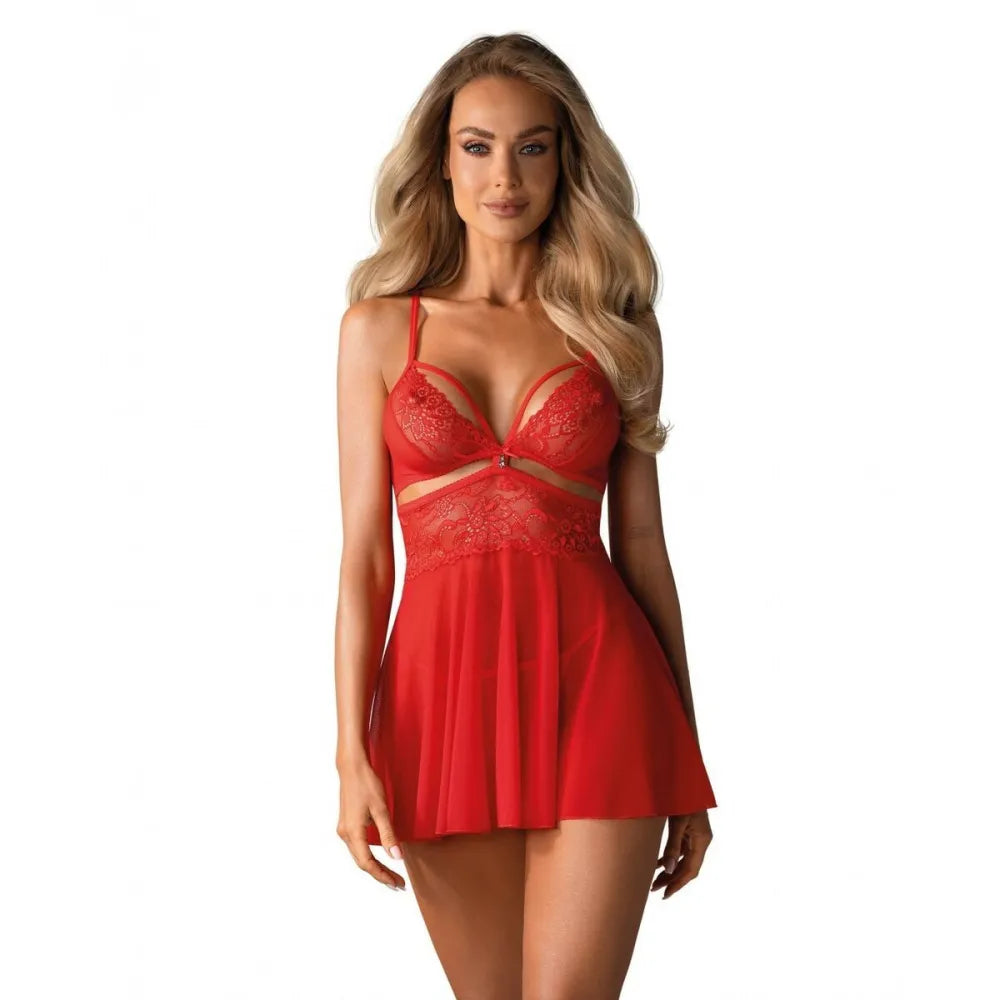 Babydoll By Obsessive 838-Bab-3 Red L/Xl-0