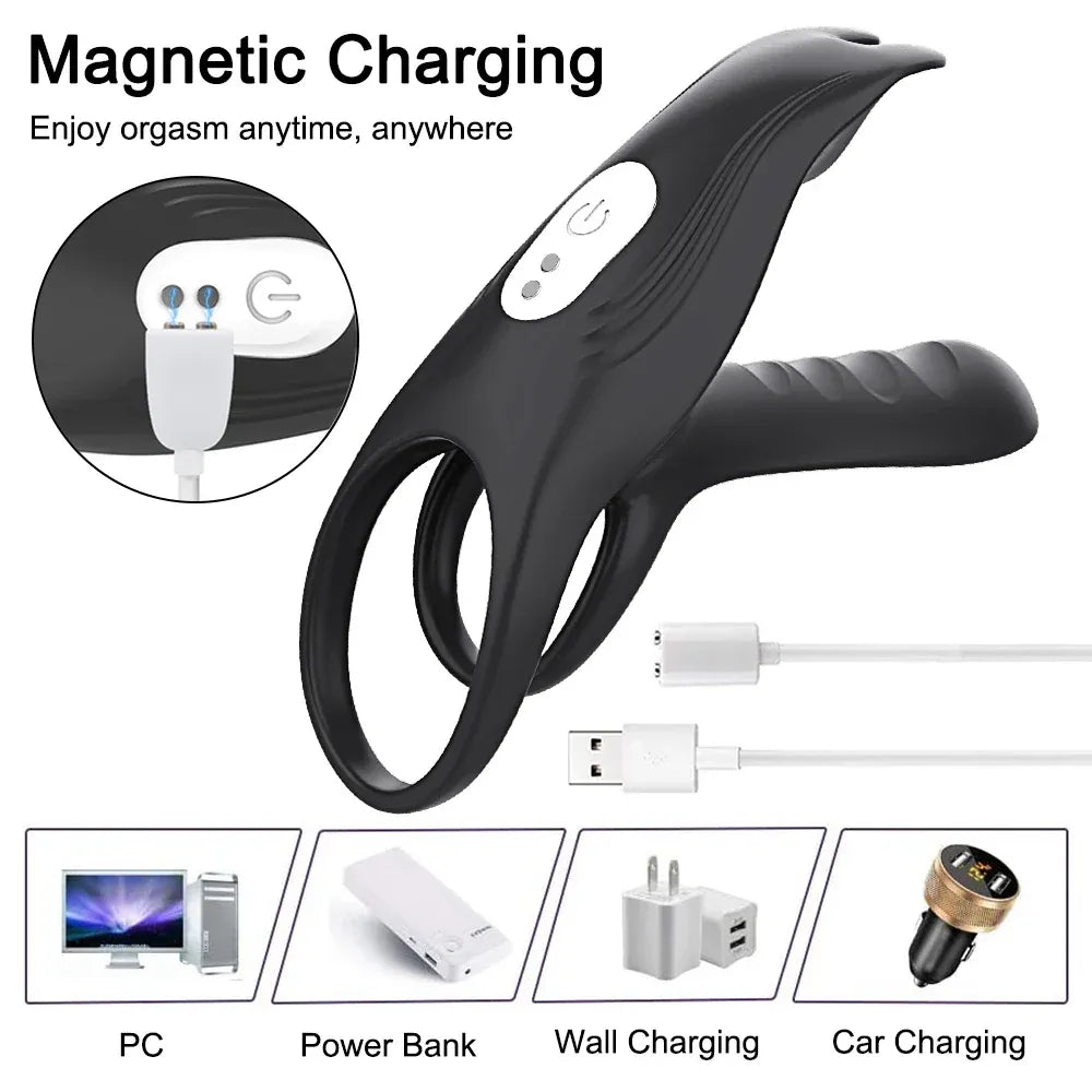 Double Cock Ring Vibrator for Couples - Delay Ejaculation and Stimulate Clitoris-3