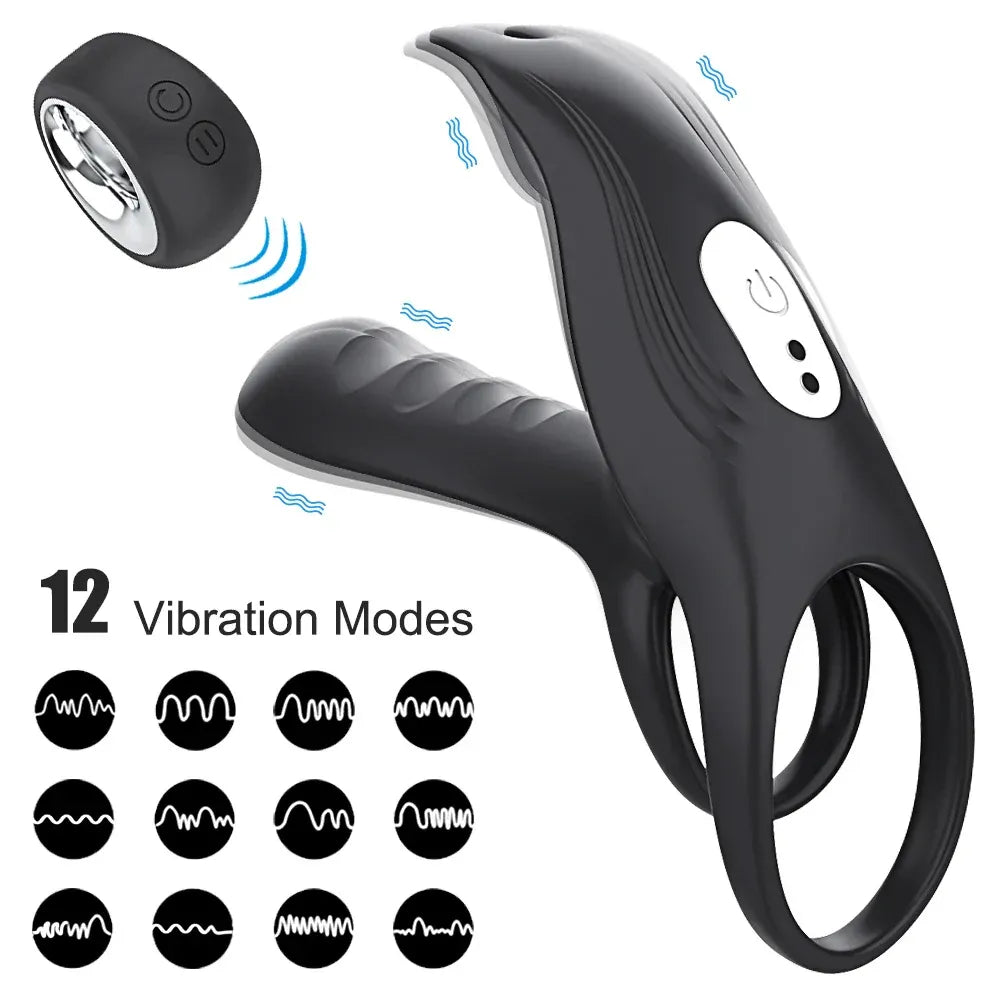 Double Cock Ring Vibrator for Couples - Delay Ejaculation and Stimulate Clitoris-2