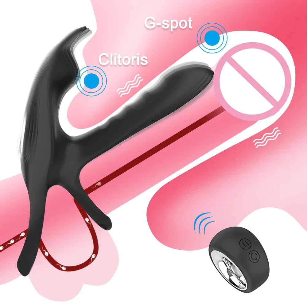 Double Cock Ring Vibrator for Couples - Delay Ejaculation and Stimulate Clitoris-1