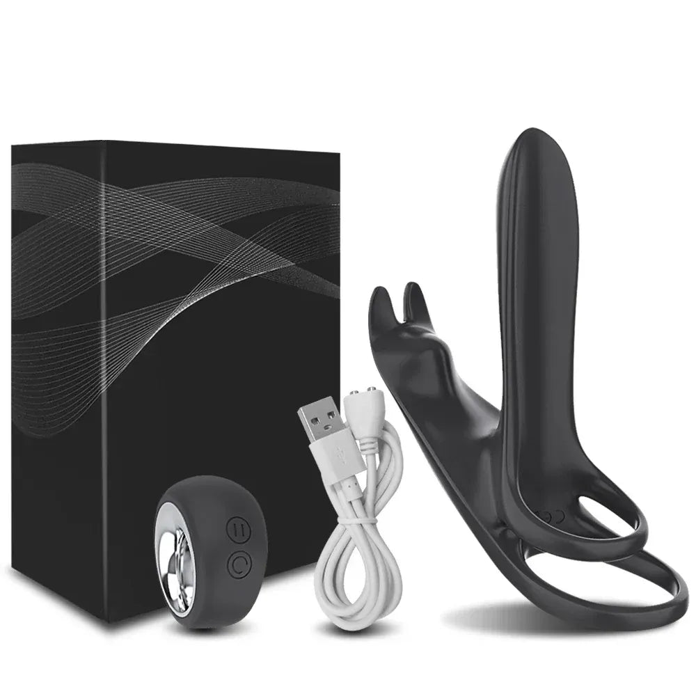 Double Cock Ring Vibrator for Couples - Delay Ejaculation and Stimulate Clitoris-6