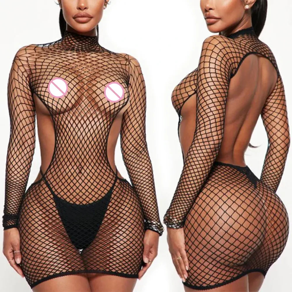 Floral Mesh Crotchless Lingerie Set-11