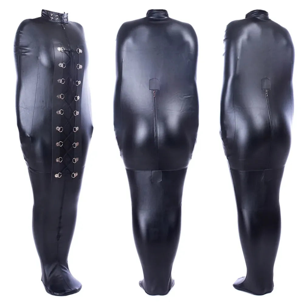 Full Body Leather Bondage Bag Long Sleeve Catsuit For Bdsm Play-5