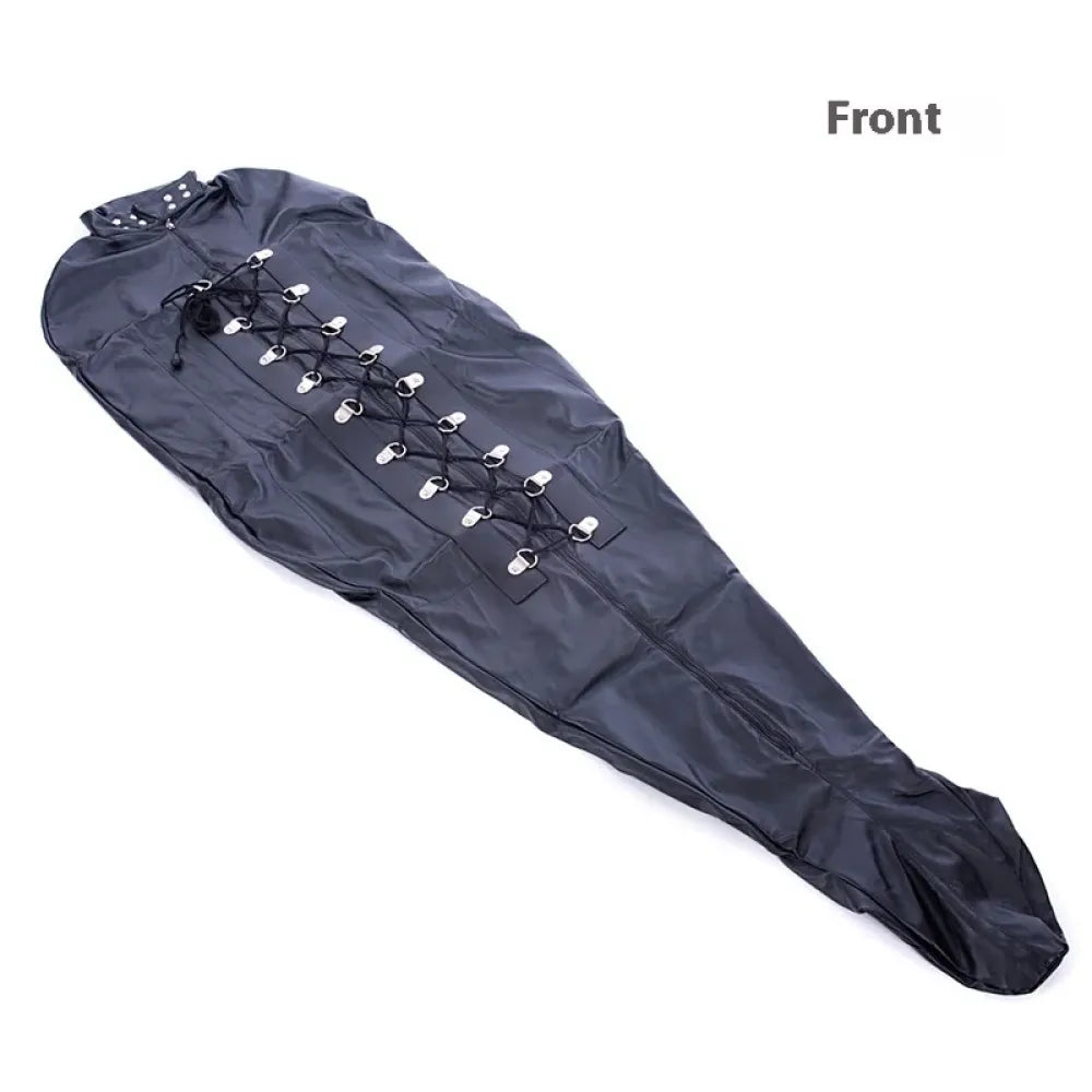 Full Body Leather Bondage Bag Long Sleeve Catsuit For Bdsm Play-1