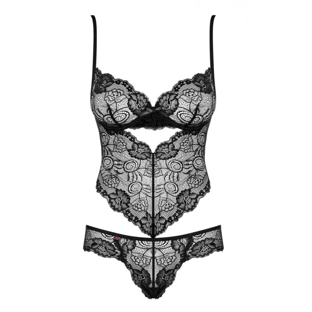 Lacy Bodysuit Alluria By Obsessive 12844 Black L/Xl-3