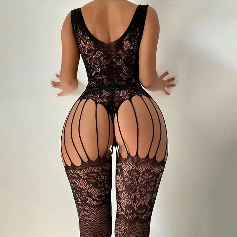 Plus Size Crotchless Lace Bodystocking-5