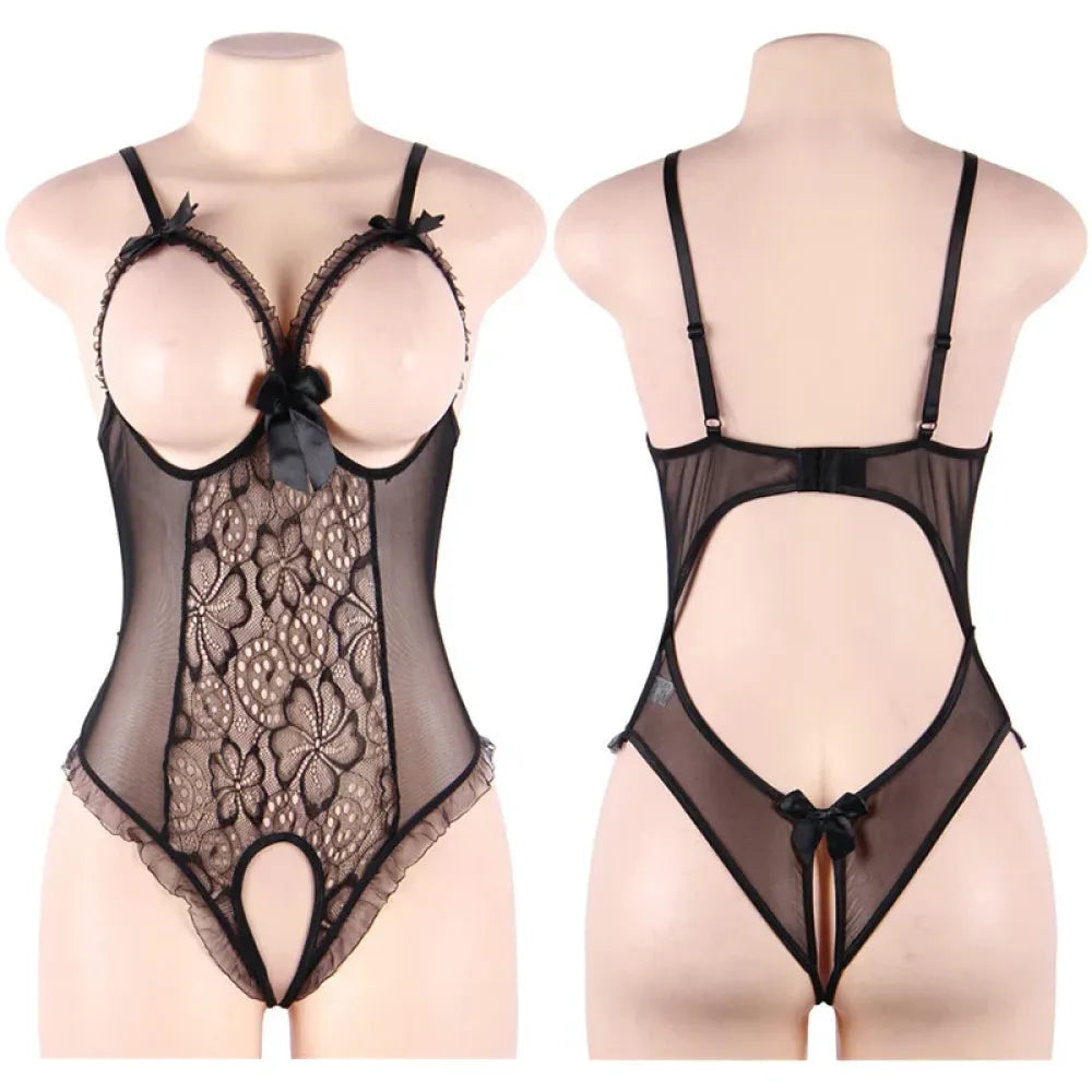 Plus Size Crotchless Lingerie Set-3