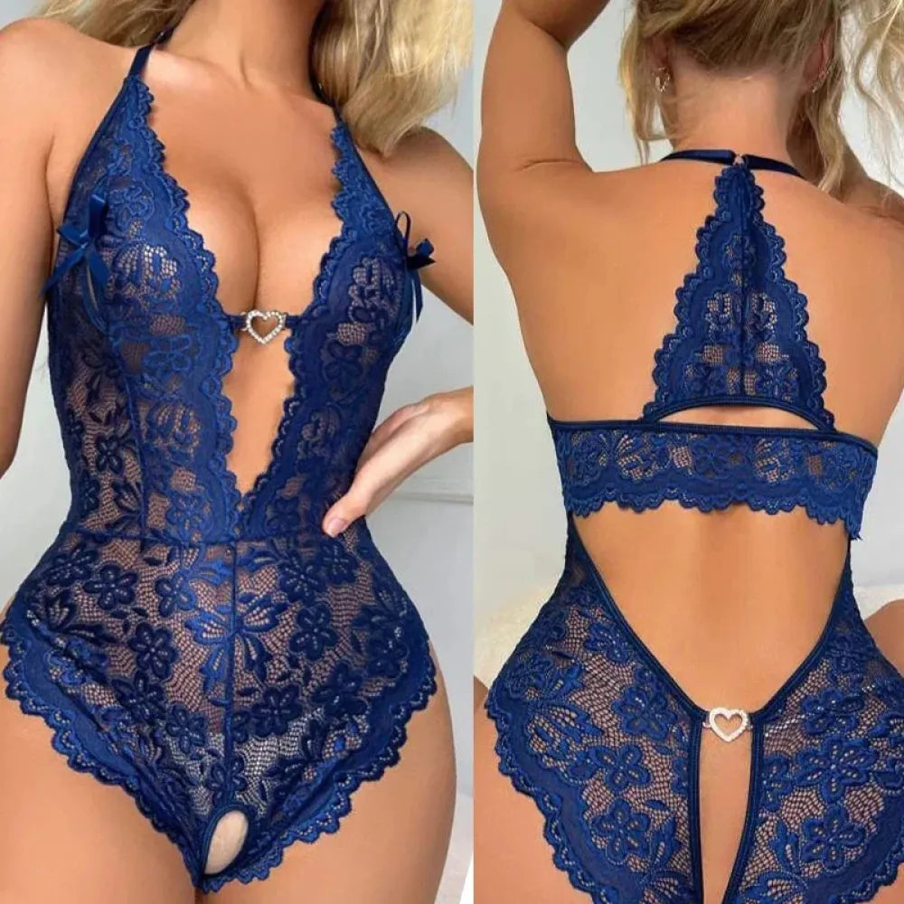 Plus Size Crotchless Lingerie Set Deep V Babydoll-6