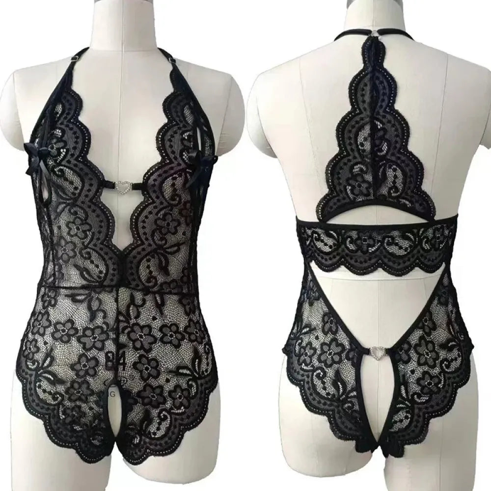 Plus Size Crotchless Lingerie Set Deep V Babydoll-3