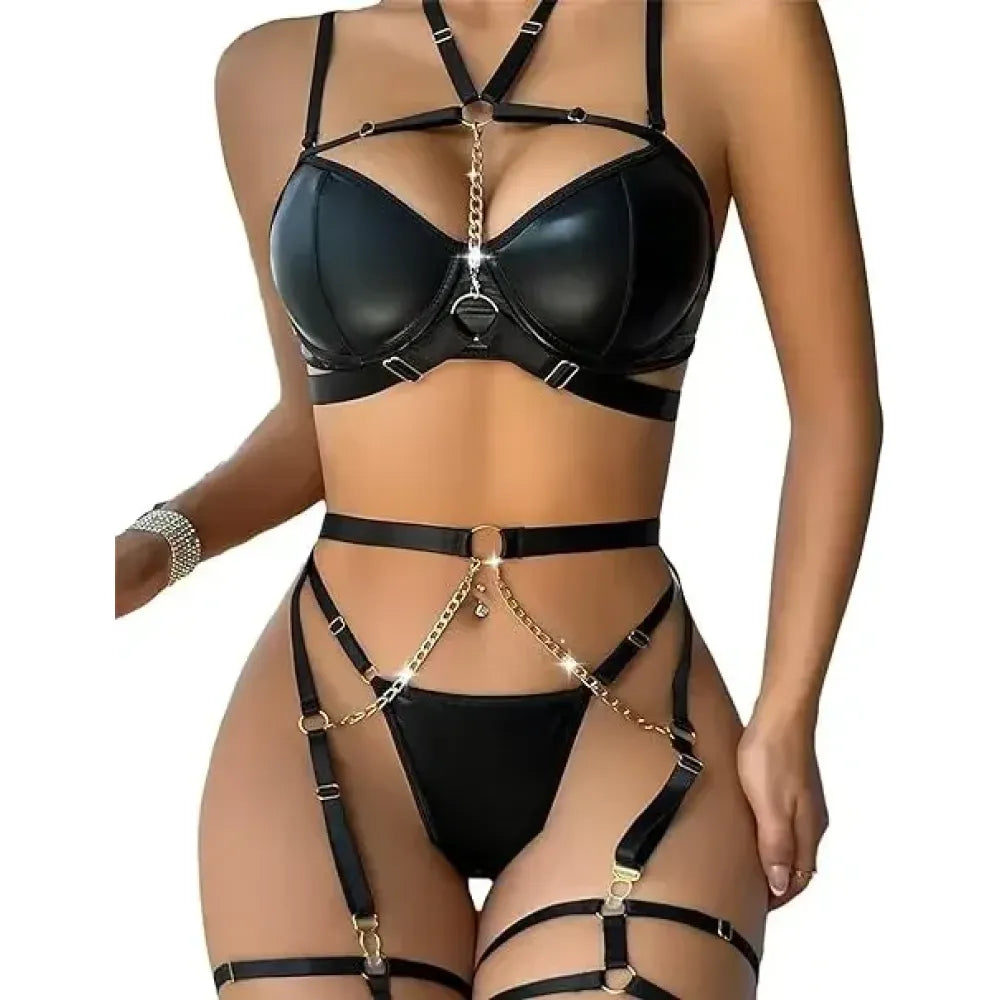 Punk Pu Leather Body Waist Belt Bodysuit Bondage Body Harness For Women-5