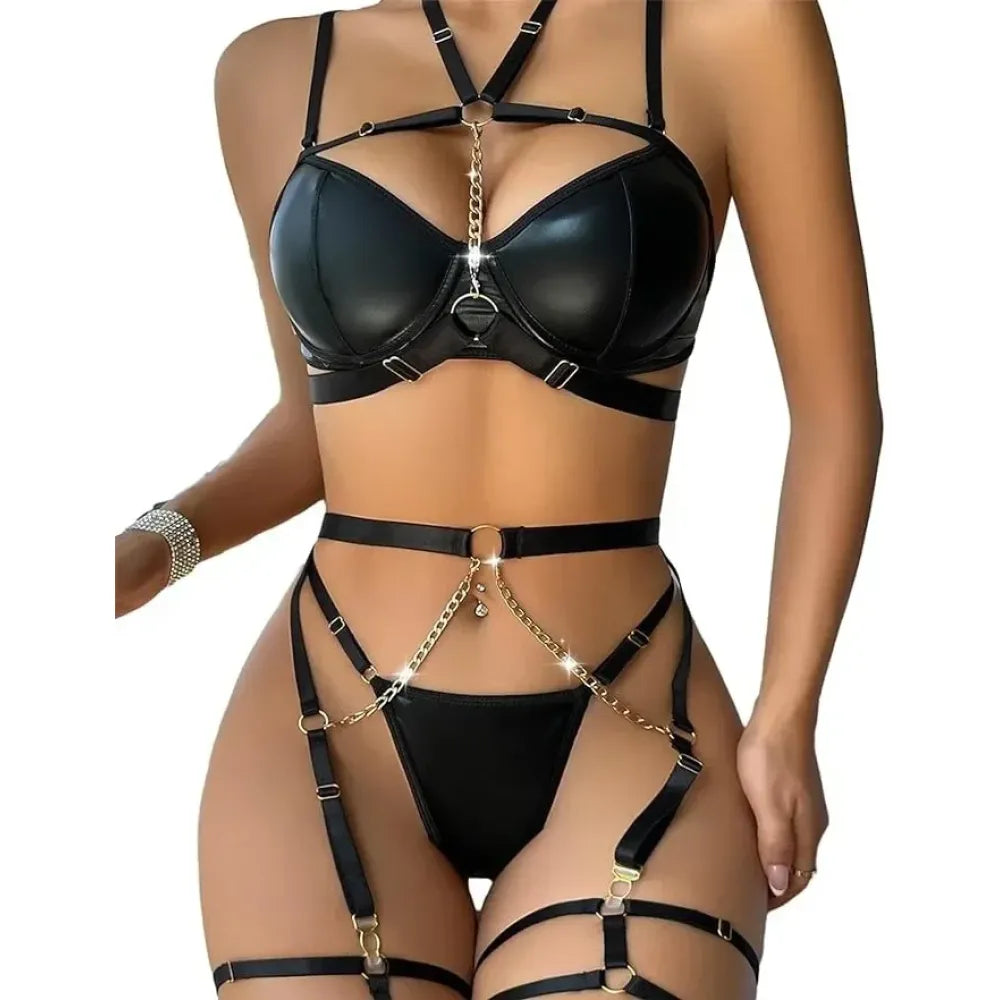 Punk Pu Leather Body Waist Belt Bodysuit Bondage Body Harness For Women-4