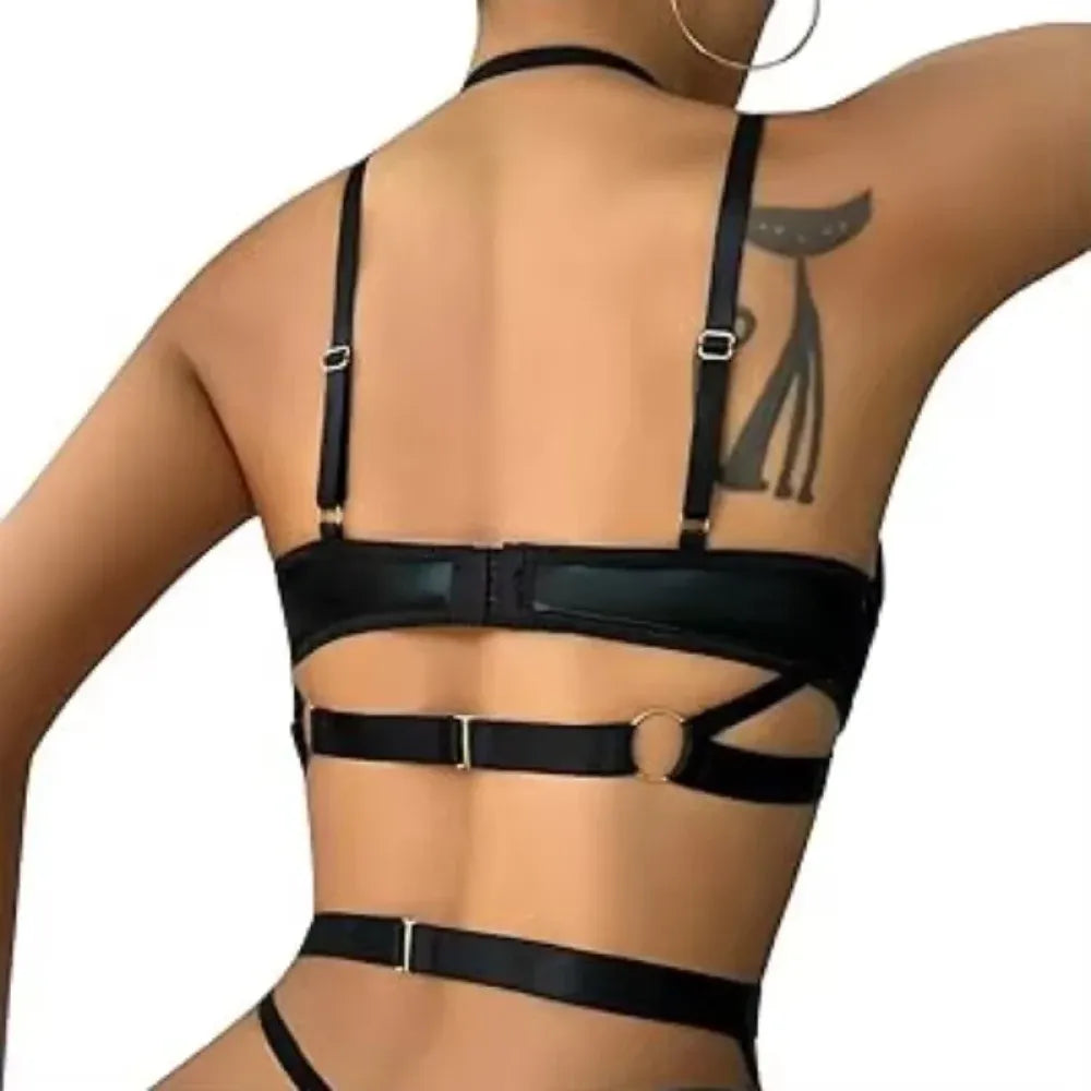 Punk Pu Leather Body Waist Belt Bodysuit Bondage Body Harness For Women-0